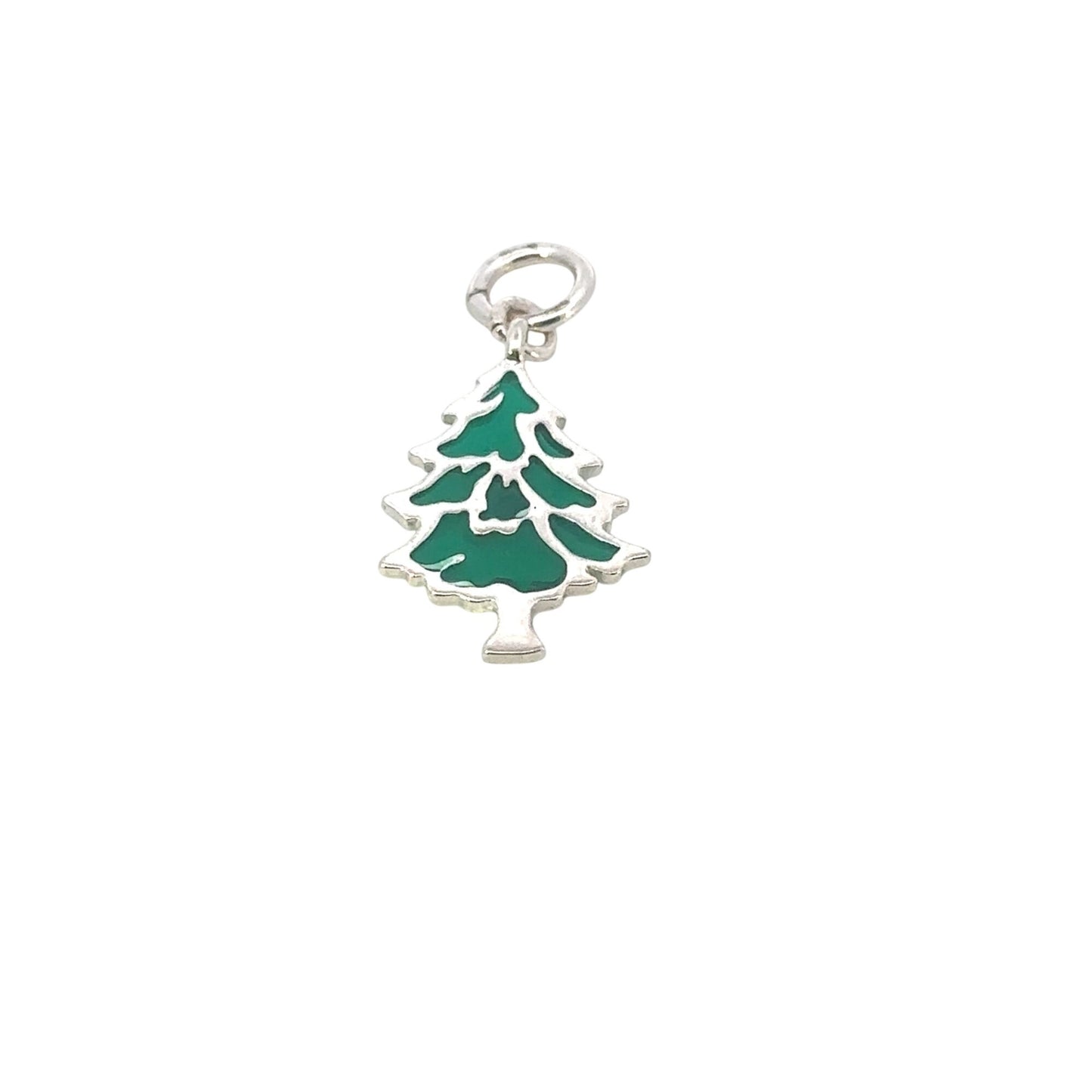 925 Sterling Silver Christmas Tree Charm, Green Enamel Holiday Pendant