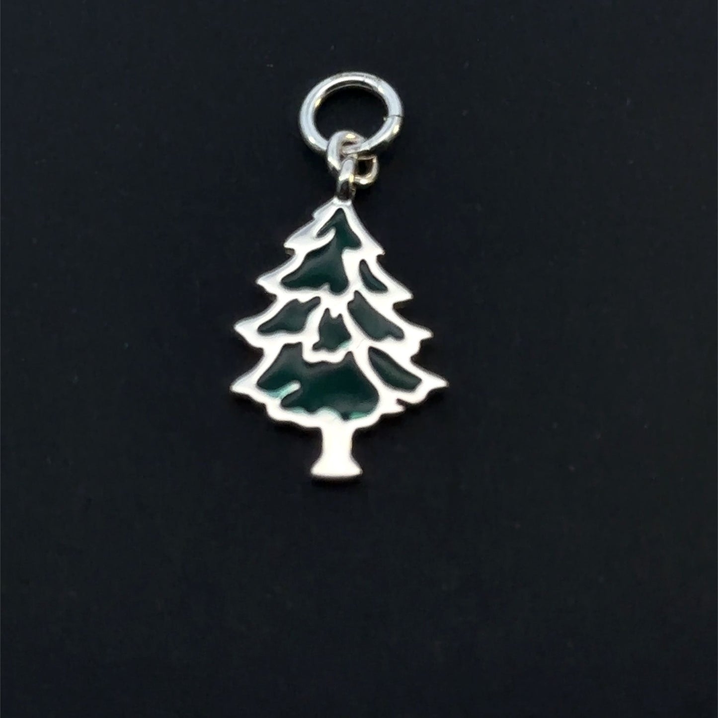 925 Sterling Silver Christmas Tree Charm, Green Enamel Holiday Pendant