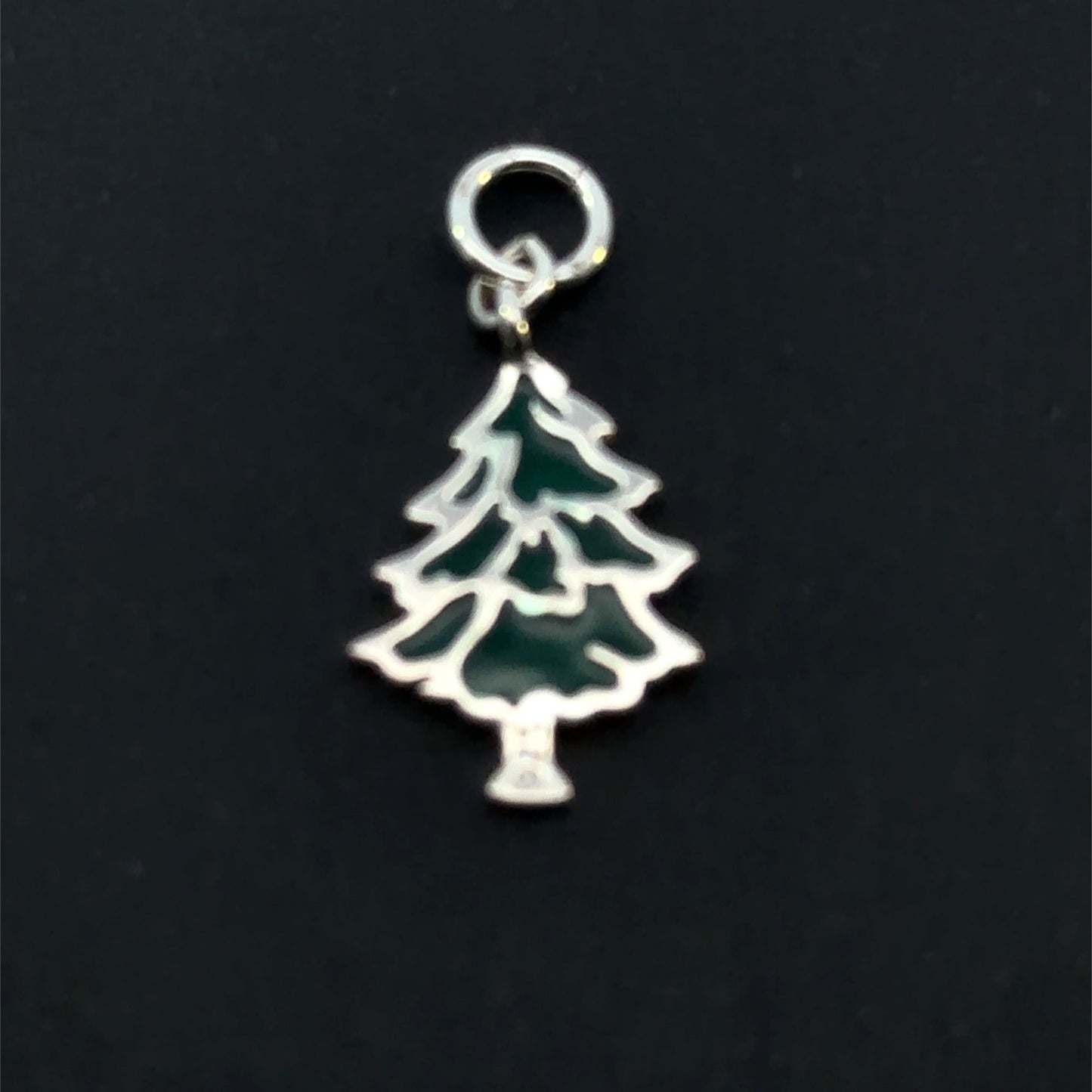925 Sterling Silver Christmas Tree Charm, Green Enamel Holiday Pendant