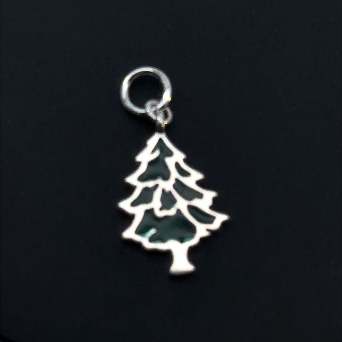 925 Sterling Silver Christmas Tree Charm, Green Enamel Holiday Pendant