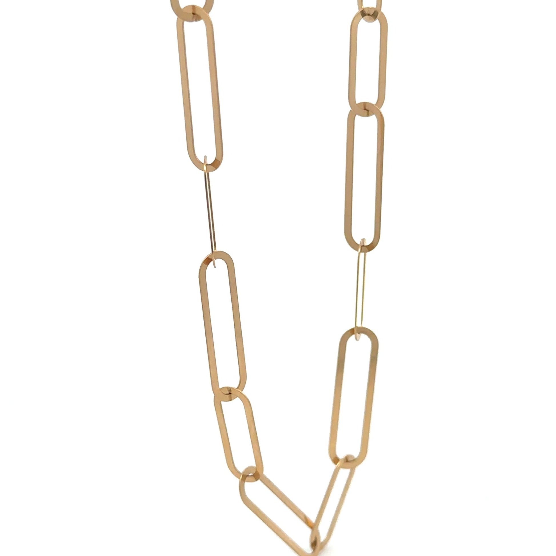 18K Gold Paperclips Chain Link Necklace 17.5 inches 4.80 grams - Rafant