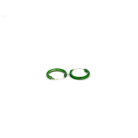 925 Sterling Silver Hoops Green Enamel Earrings Tiny - Rafant