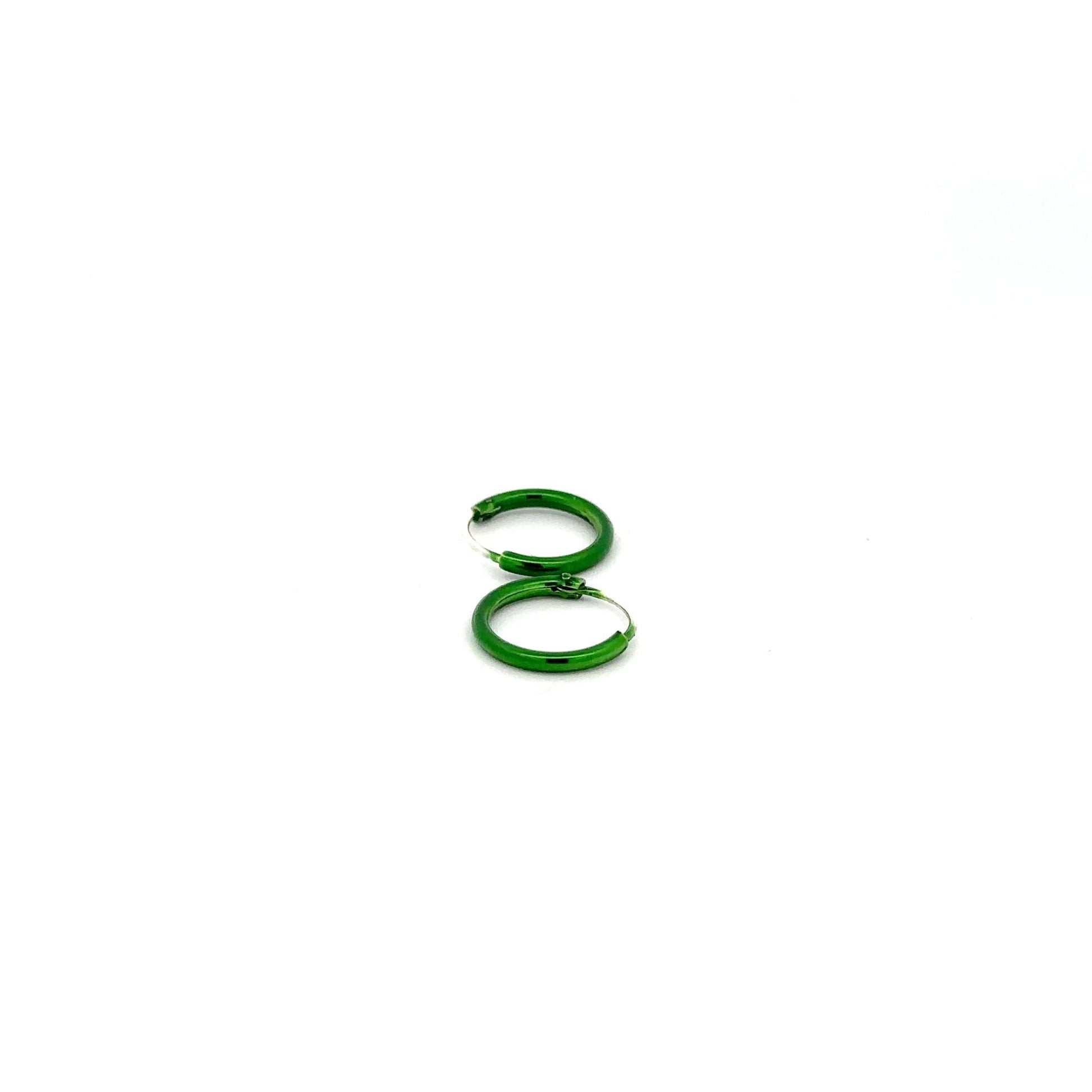 925 Sterling Silver Hoops Green Enamel Earrings Tiny - Rafant