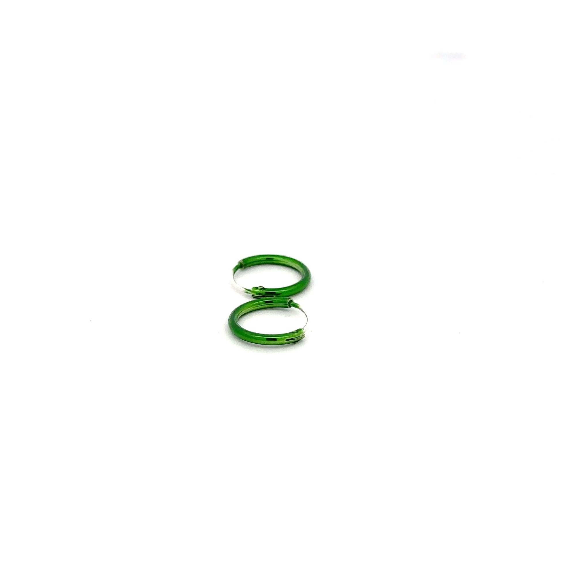 925 Sterling Silver Hoops Green Enamel Earrings Tiny - Rafant