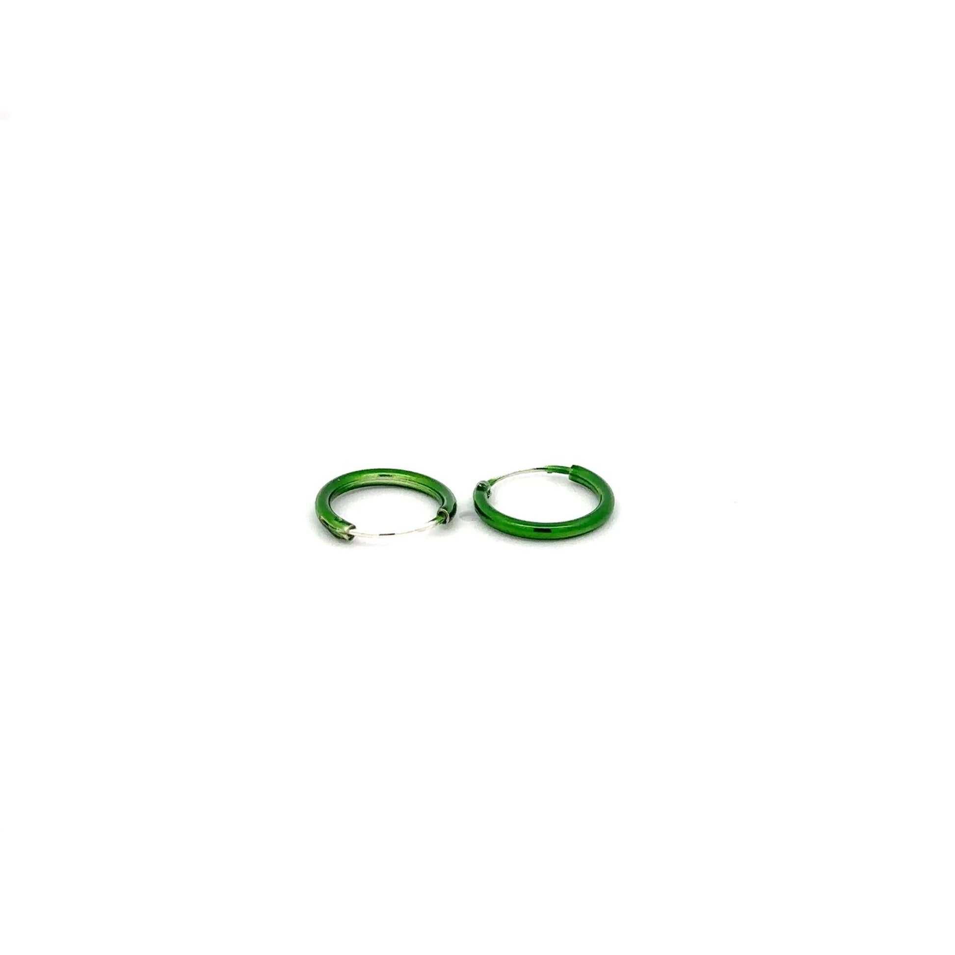 925 Sterling Silver Hoops Green Enamel Earrings Tiny - Rafant