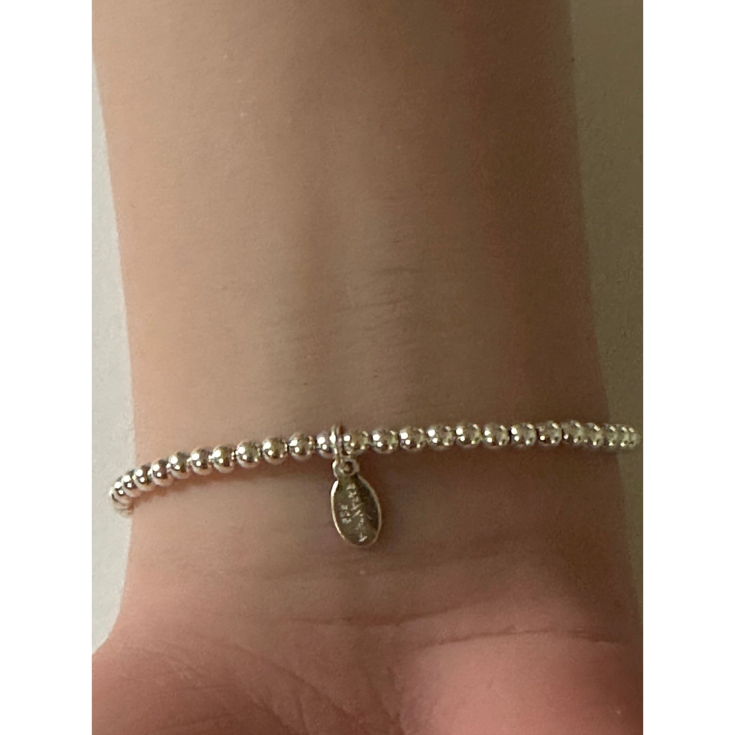 925 Sterling Silver Beaded Stretch Stacking Bracelet Wing Charm Minimalist Size 7" - Rafant