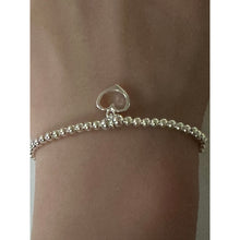 Load image into Gallery viewer, 925 Sterling Silver Beaded Stretch Stacking Bracelet Open Heart Charm Minimalist Size 7"

