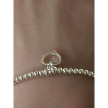Load image into Gallery viewer, 925 Sterling Silver Beaded Stretch Stacking Bracelet Open Heart Charm Minimalist Size 7"
