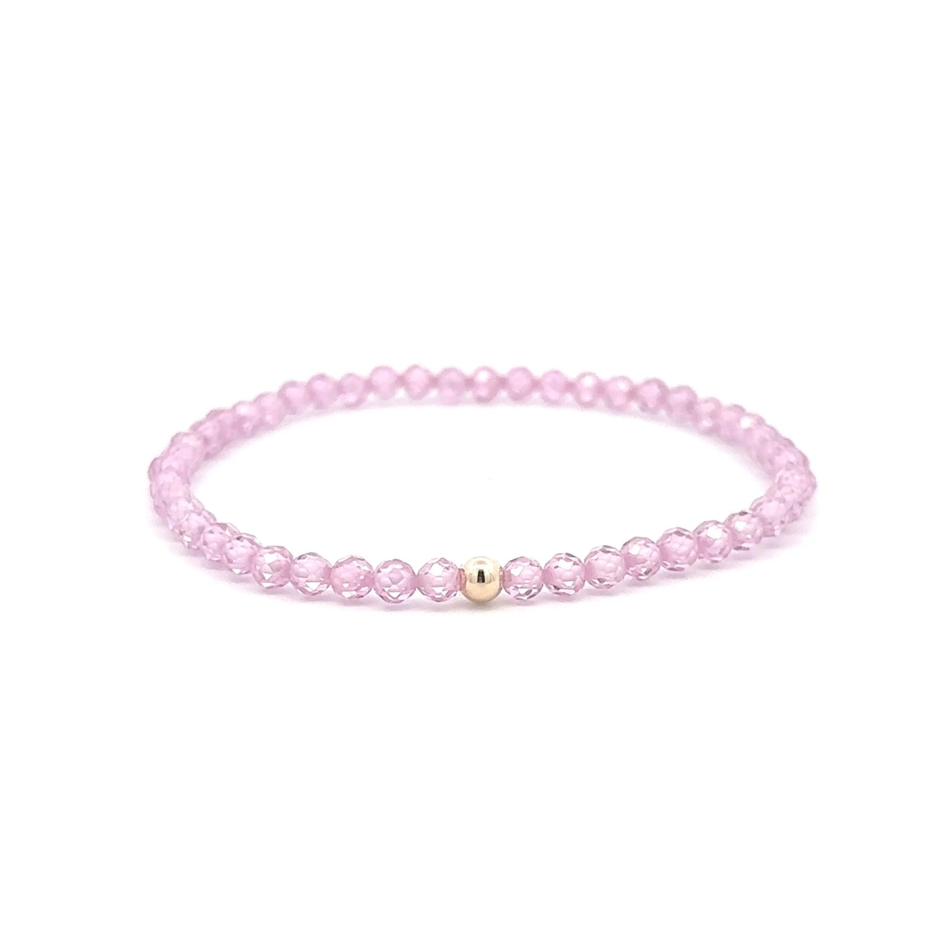 Cubic Zirconia Micro Faceted Gemstone Beaded Stretch Bracelet 14K Gold Accent Bead Handmade - Rafant