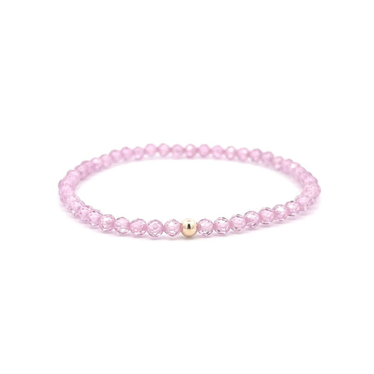 Cubic Zirconia Micro Faceted Gemstone Beaded Stretch Bracelet 14K Gold Accent Bead Handmade - Rafant