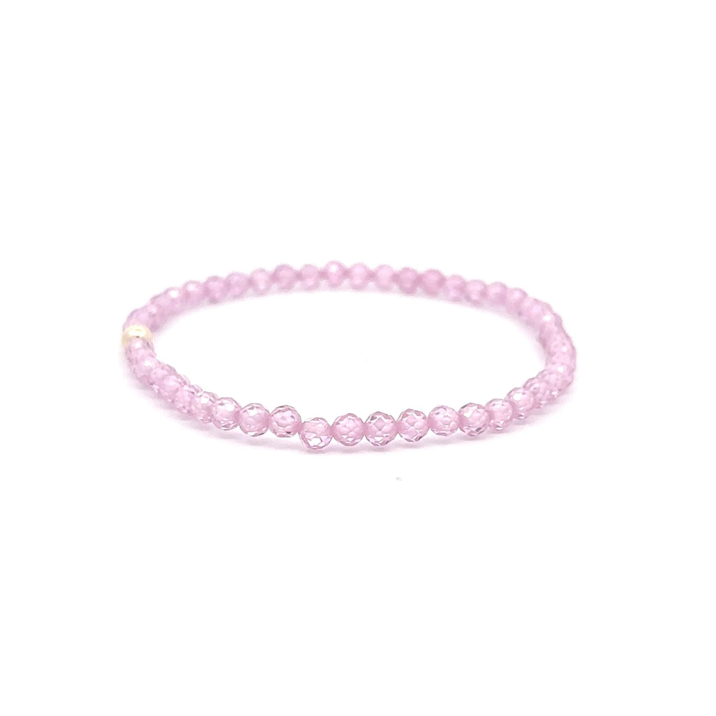 Cubic Zirconia Micro Faceted Gemstone Beaded Stretch Bracelet 14K Gold Accent Bead Handmade - Rafant