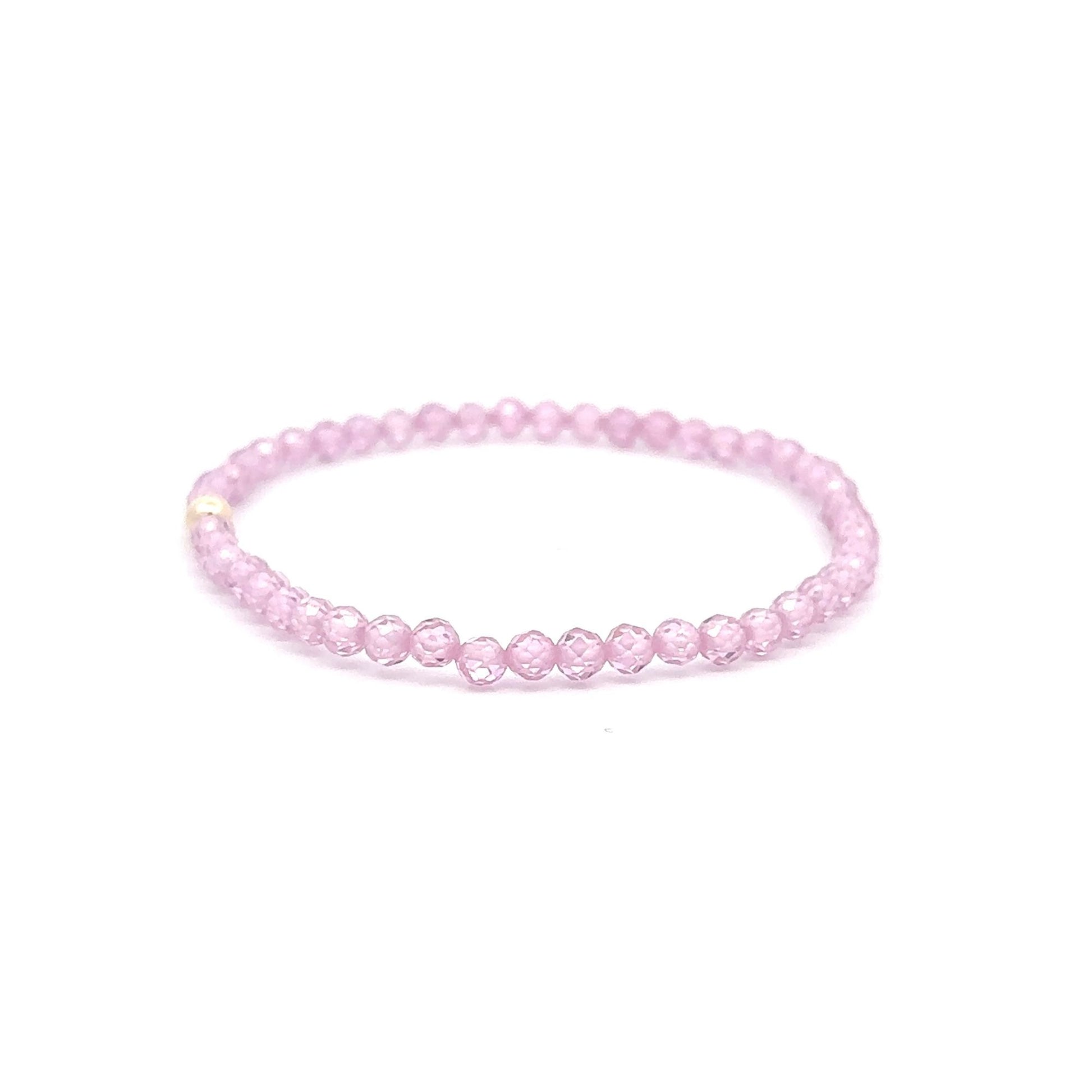 Cubic Zirconia Micro Faceted Gemstone Beaded Stretch Bracelet 14K Gold Accent Bead Handmade - Rafant