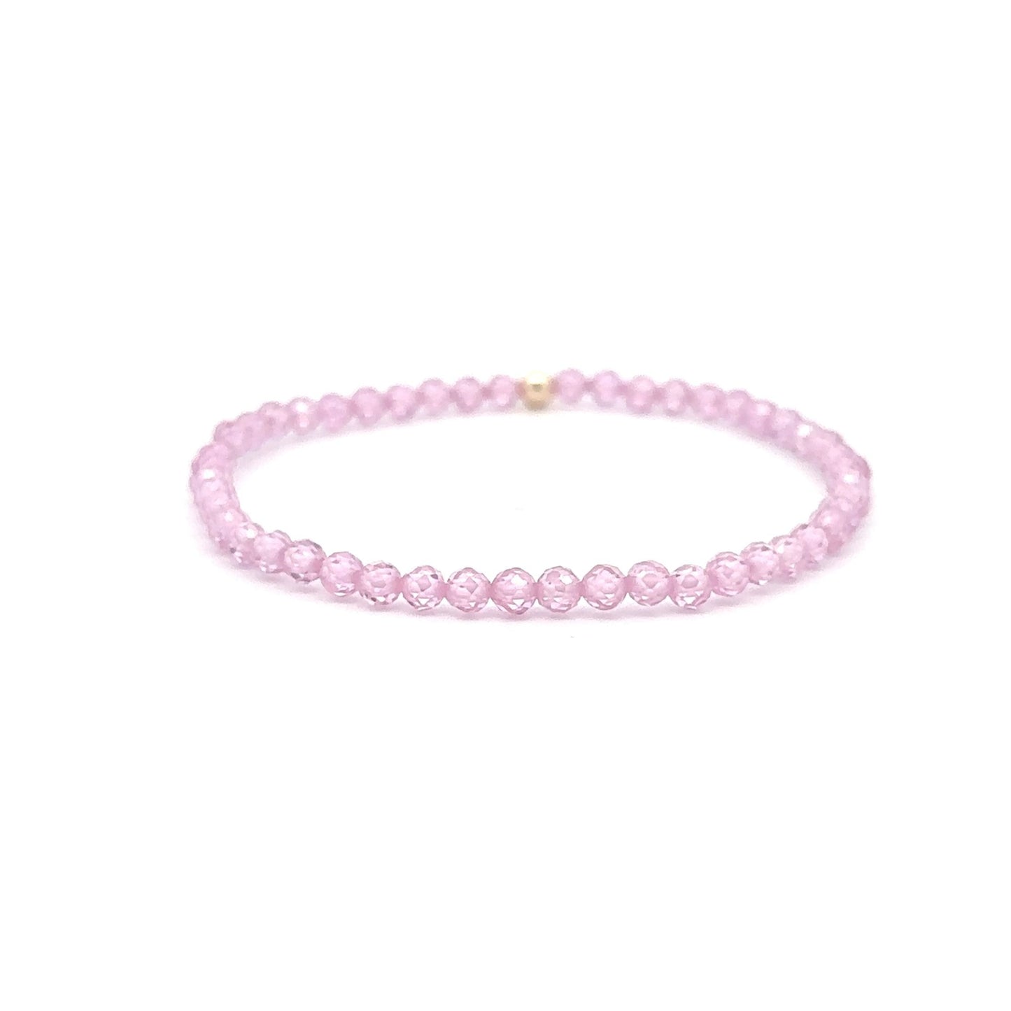 Cubic Zirconia Micro Faceted Gemstone Beaded Stretch Bracelet 14K Gold Accent Bead Handmade - Rafant