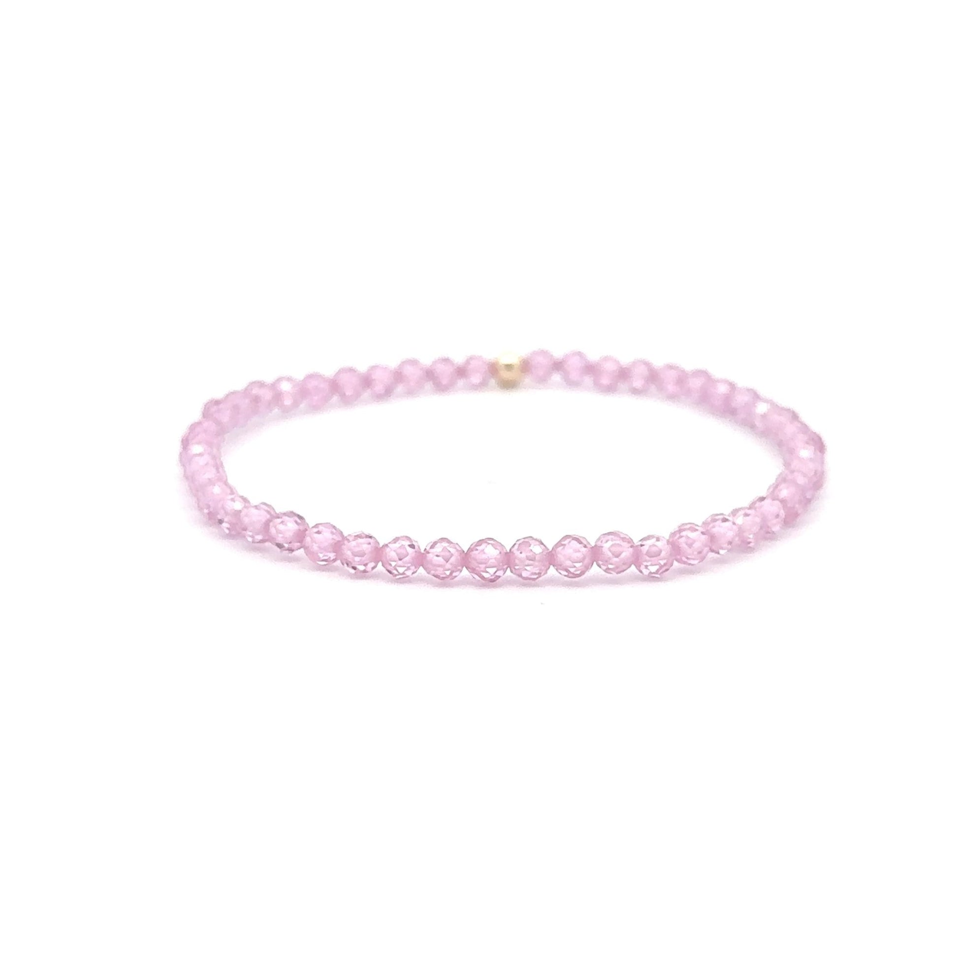 Cubic Zirconia Micro Faceted Gemstone Beaded Stretch Bracelet 14K Gold Accent Bead Handmade - Rafant