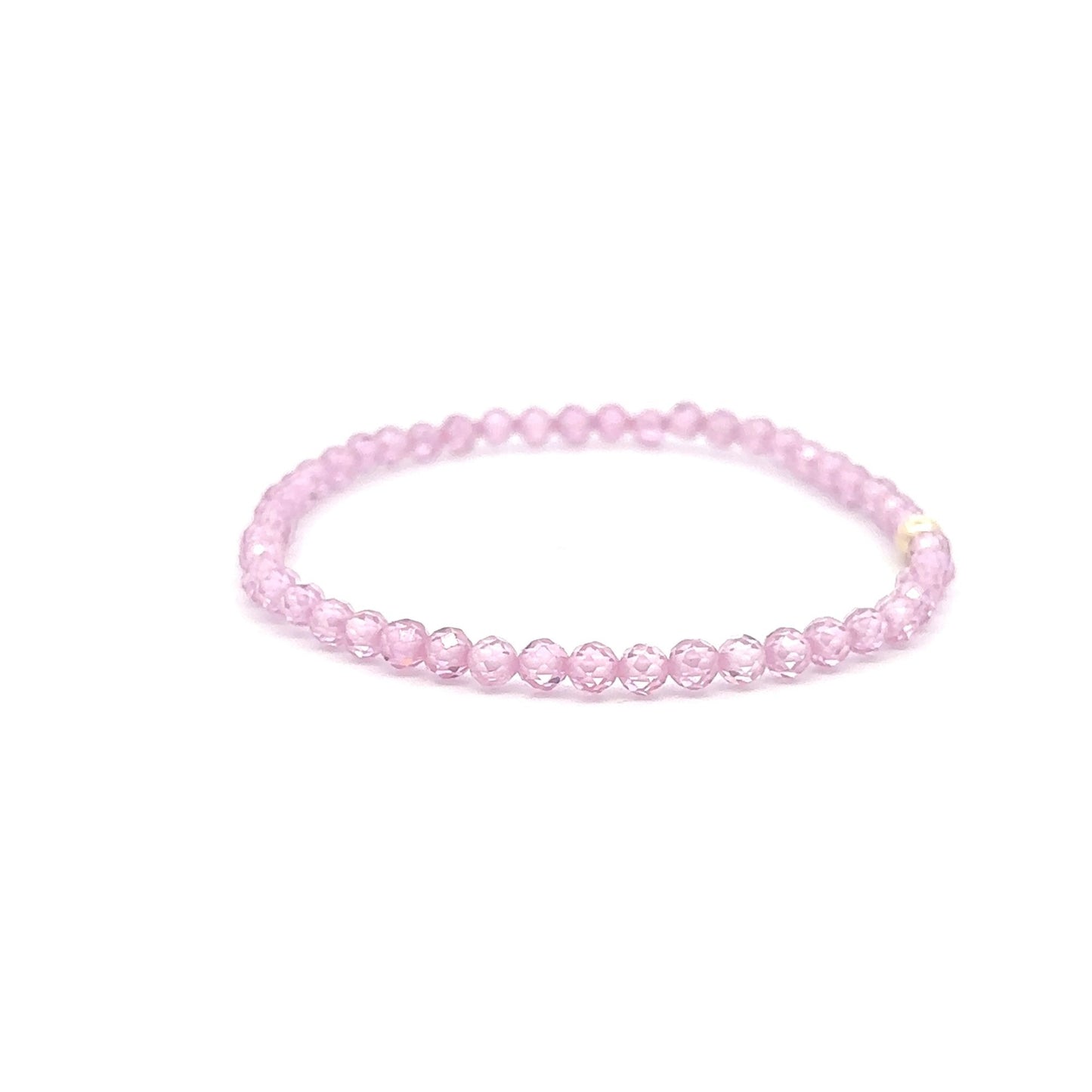 Cubic Zirconia Micro Faceted Gemstone Beaded Stretch Bracelet 14K Gold Accent Bead Handmade - Rafant