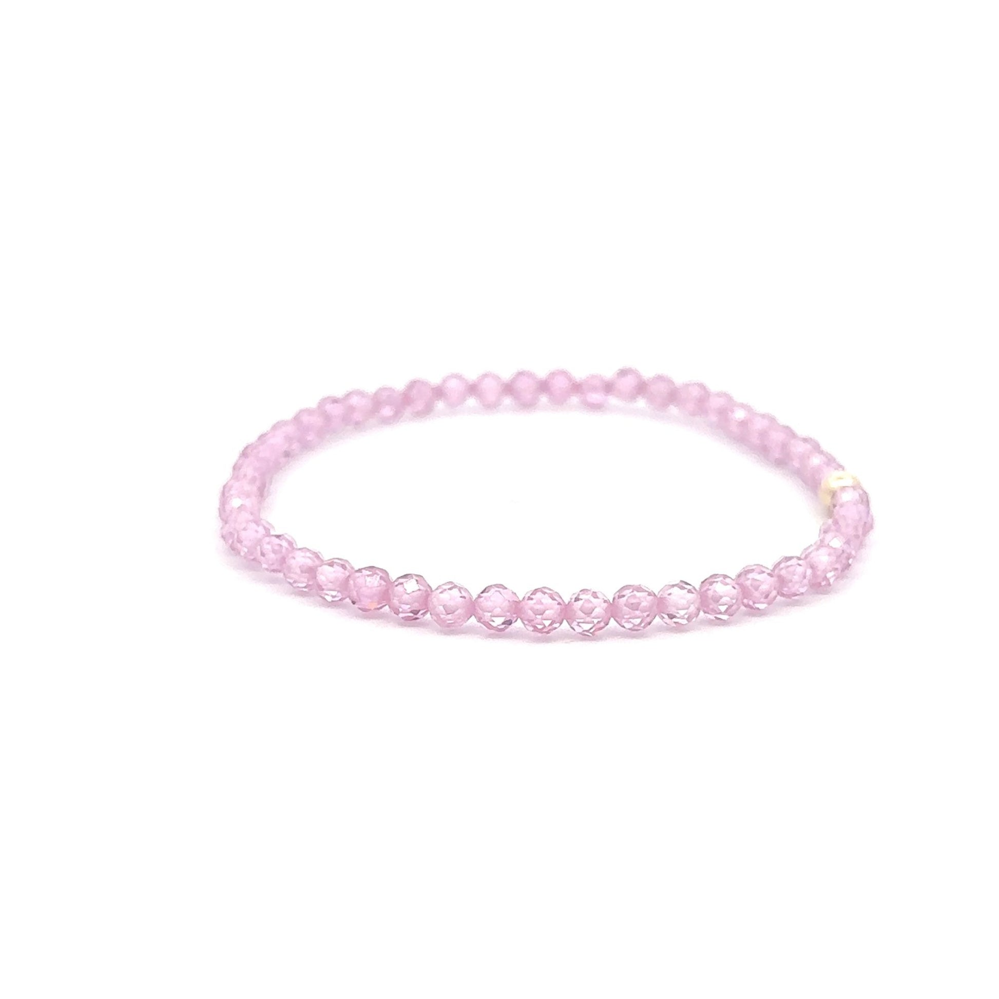Cubic Zirconia Micro Faceted Gemstone Beaded Stretch Bracelet 14K Gold Accent Bead Handmade - Rafant