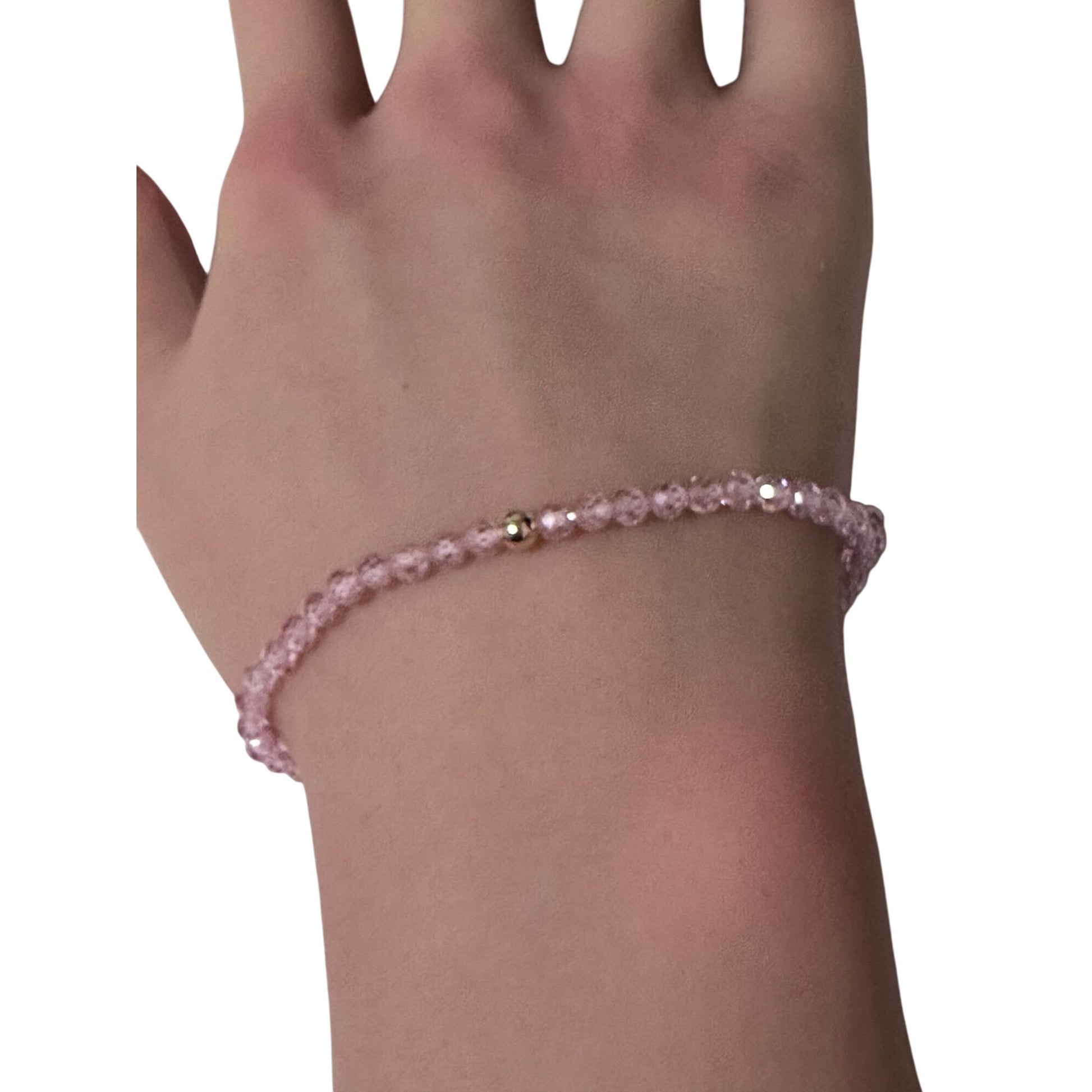 Cubic Zirconia Micro Faceted Gemstone Beaded Stretch Bracelet 14K Gold Accent Bead Handmade - Rafant