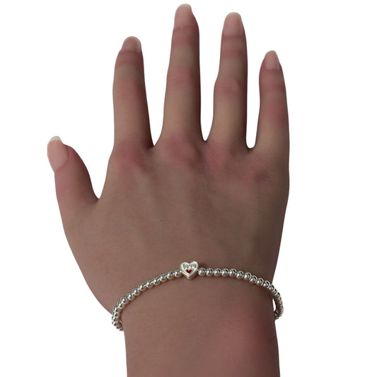 925 Sterling Silver Beaded Stretch Stacking Bracelet - Rafant