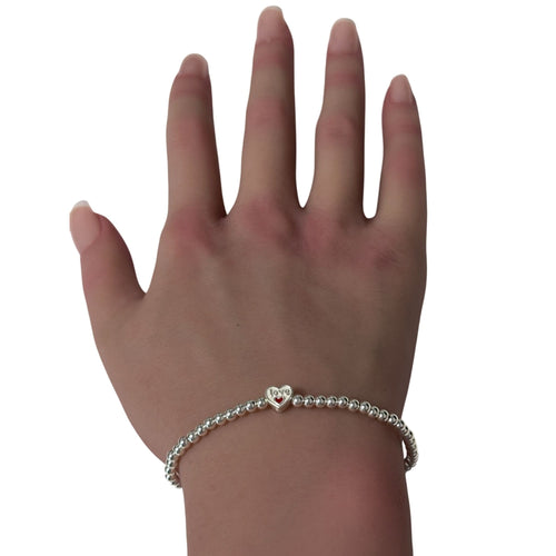925 Sterling Silver Beaded Stretch Stacking Bracelet - Rafant