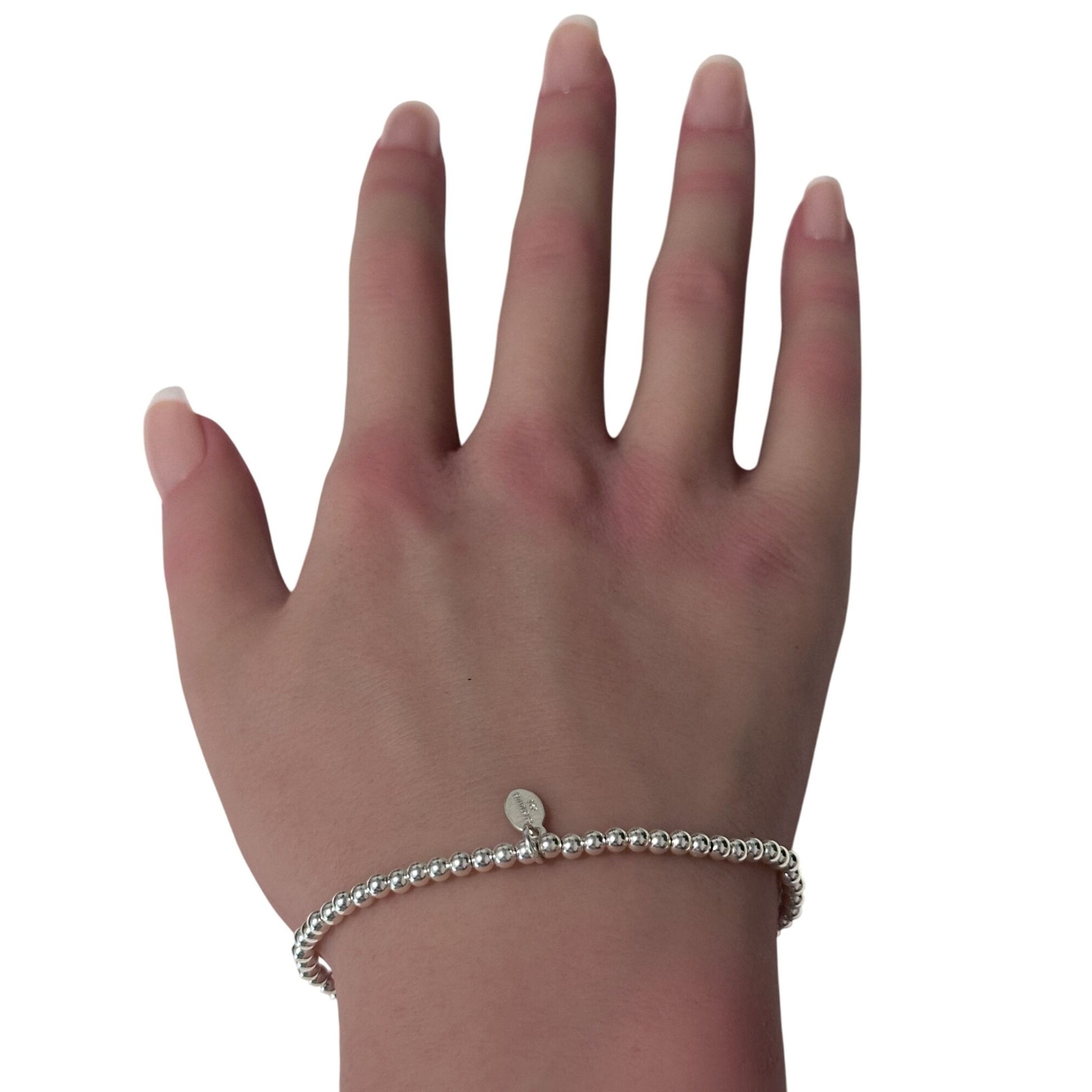925 Sterling Silver Beaded Stretch Stacking Bracelet - Rafant
