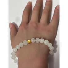 Load image into Gallery viewer, 24K Gold Money Bag Lucky Charm Bracelet Gemstones Natural White Jade 8mm Size 7inches - Rafant
