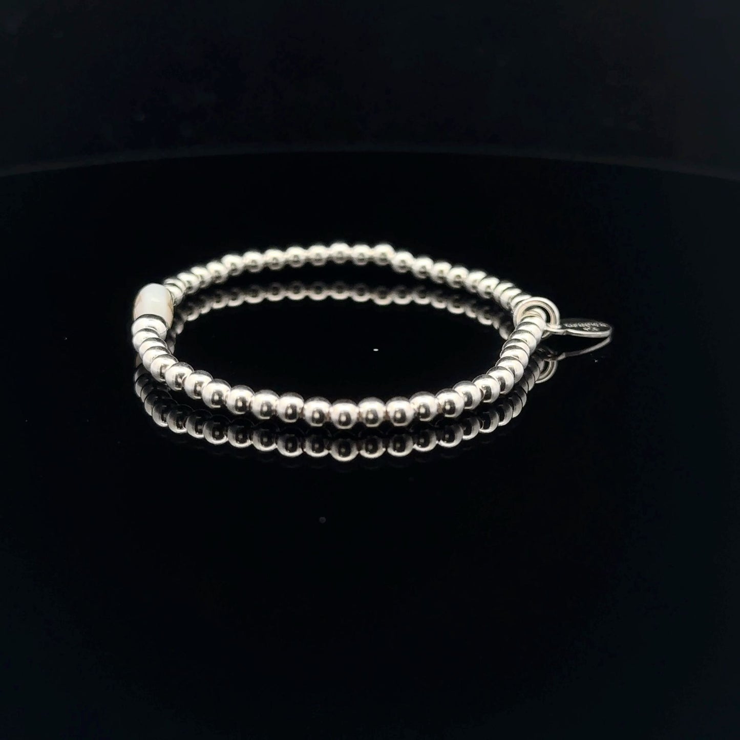 925 Sterling Silver Beaded Stretch Stacking Bracelet MOP Letters Initials - Rafant