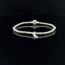 Load image into Gallery viewer, 925 Sterling Silver Beaded Stretch Stacking Bracelet MOP Letters Initials
