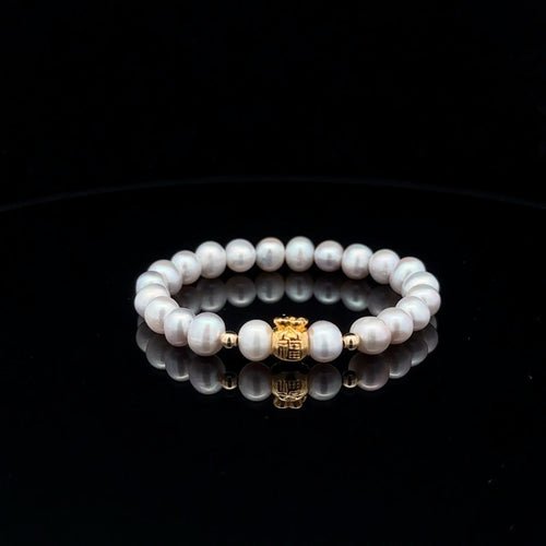 18K Gold Money Bag Lucky Charm Beads Bracelet Gemstones Natural Freshwater Freshwater Light Grey Pearl - Rafant