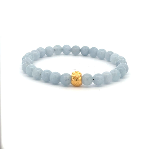 18K Gold Money Bag Lucky Charm Bracelet Gemstones Aquamarine 6mm - Rafant