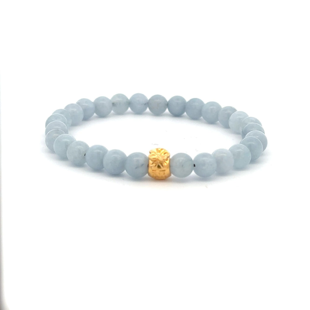 18K Gold Money Bag Lucky Charm Bracelet Gemstones Aquamarine 6mm - Rafant