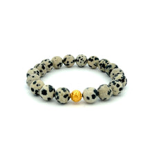 Load image into Gallery viewer, 18K Gold Money Ball Lucky Bracelet Gemstones Dalmatian Jasper 8mm - Rafant

