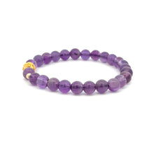 Load image into Gallery viewer, 18K Gold Money Ball Lucky Charm Beads Bracelet Gemstones Amethyst 6mm - Rafant
