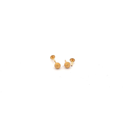 18K Gold Earrings Screw Type Ball Matte Textured - Rafant