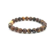 Load image into Gallery viewer, 18K Gold Dragon Pixiu Piyao Lucky Charm Beads Bracelet Gemstones Tiger&#39;s Eye 6mm - Rafant
