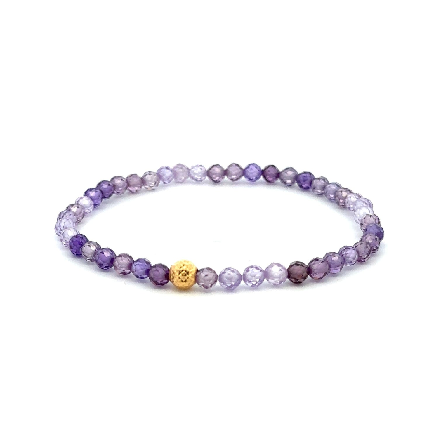 18K Gold Bead Stretchable Bracelet Purple Faceted Zircon Gemstones - Rafant