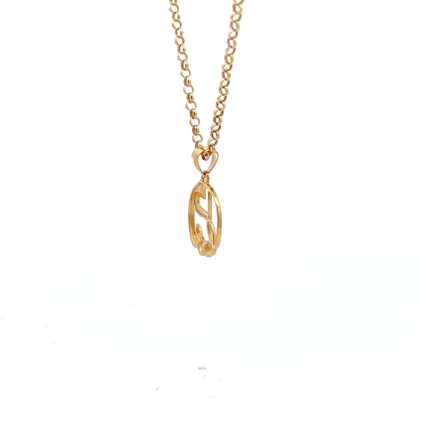 18K Gold Necklace Chain 17.75" Rolo Pendant Charm Love Heart Circle - Rafant
