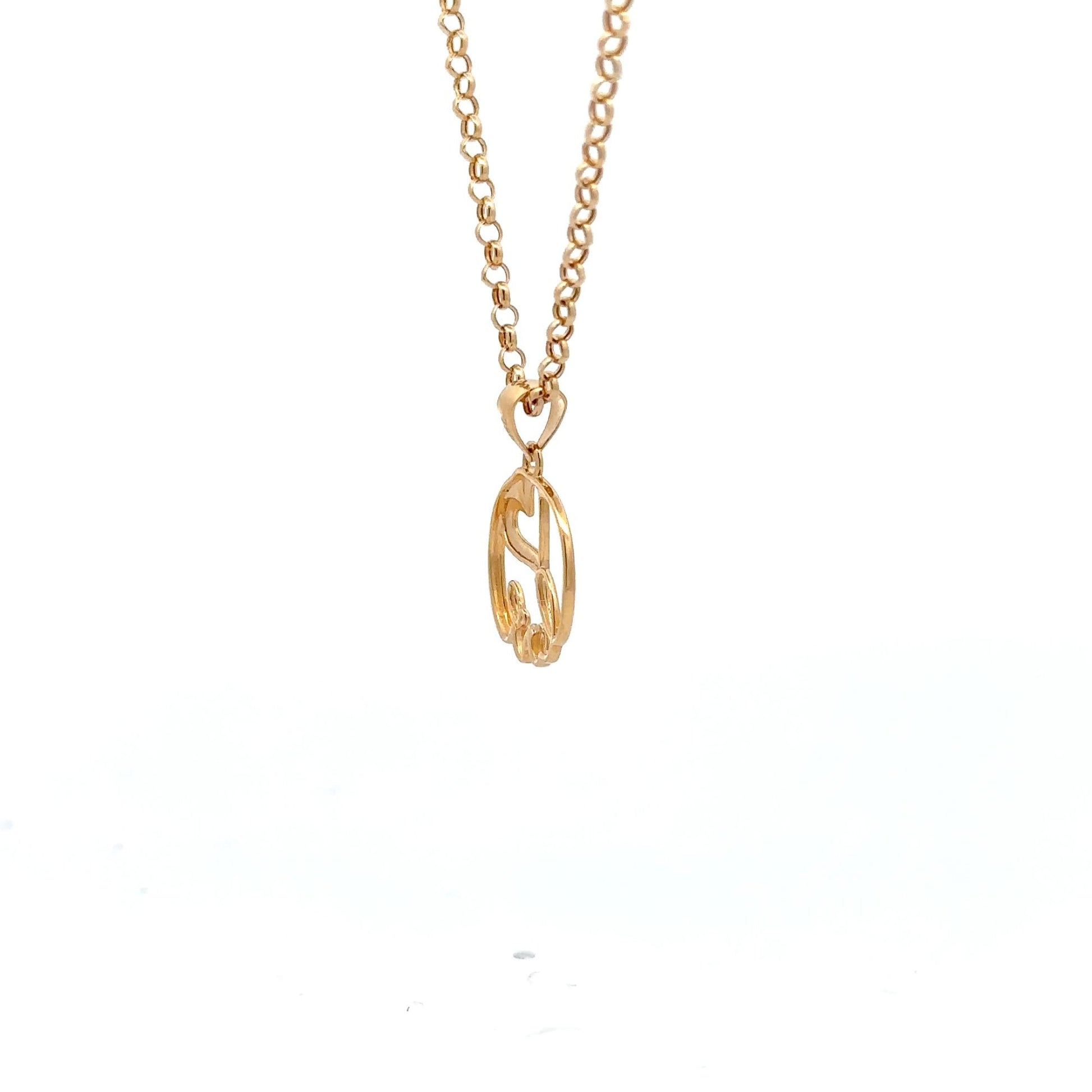 18K Gold Necklace Chain 17.75" Rolo Pendant Charm Love Heart Circle - Rafant