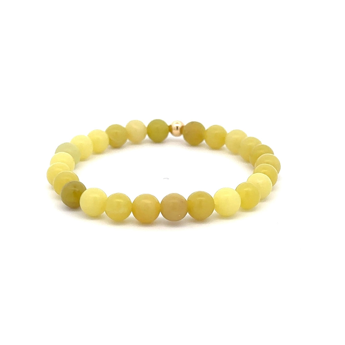 Natural Lemon Jade Gemstones 6mm Stretchable Bracelet 18k Gold Bead Charm - Rafant