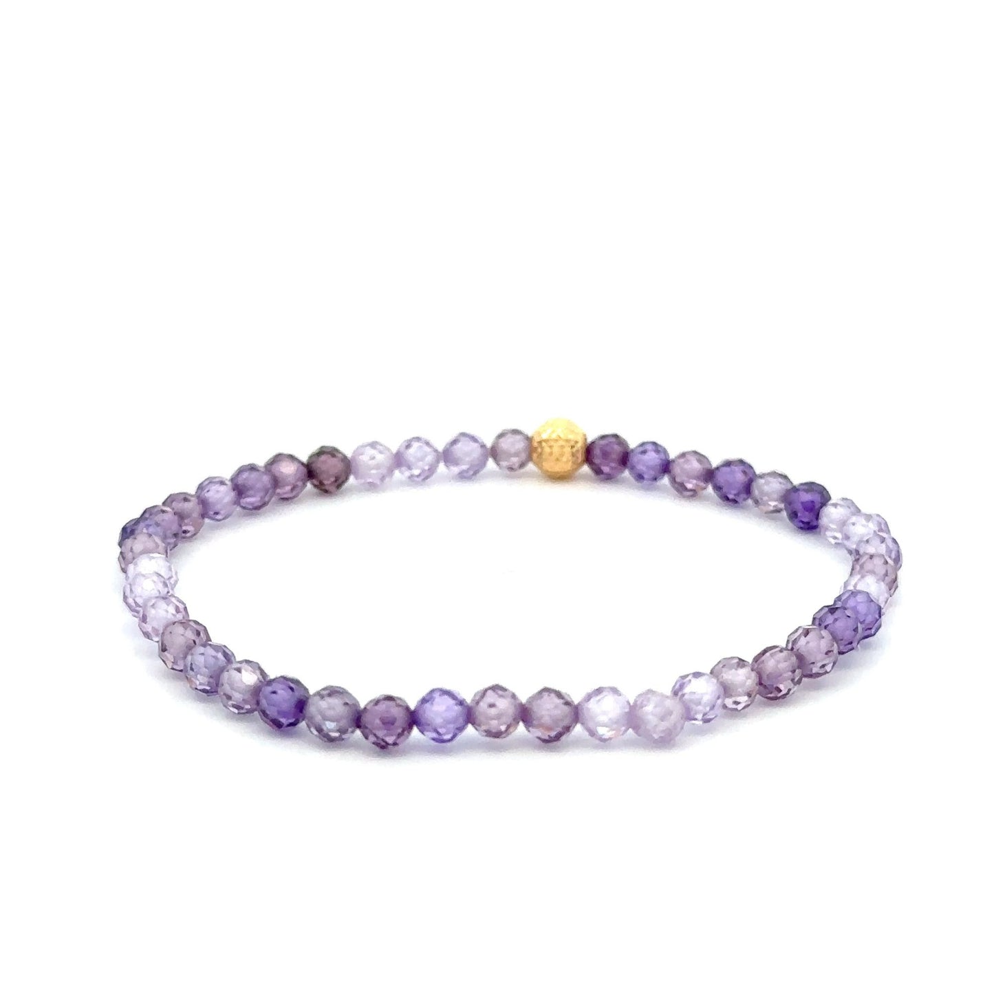 18K Gold Bead Stretchable Bracelet Purple Faceted Zircon Gemstones - Rafant