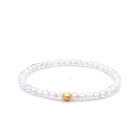 18K Gold Bead Stretchable Bracelet Clear Faceted Zircon Gemstones - Rafant