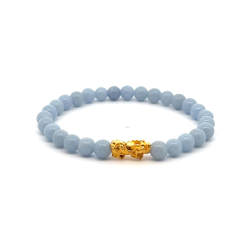 24K Gold Piyao Pixiu Lucky Charm Bracelet Gemstones Angelite 6mm - Rafant