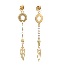 Load image into Gallery viewer, 18K Gold Earrings Dangle Drop Leaf Circle 2.48 grams - Rafant
