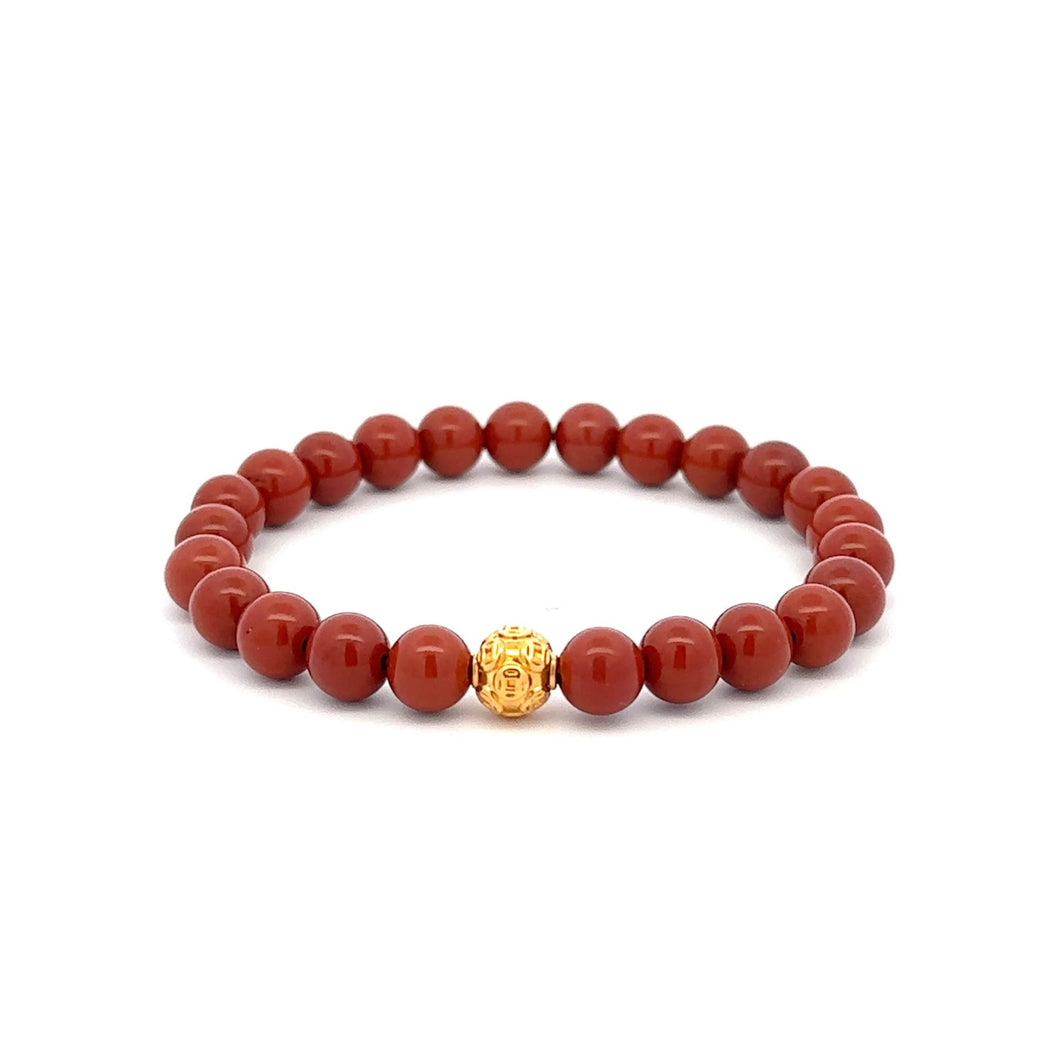 18K Gold Money Ball Lucky Bracelet Gemstones Red Jasper 6mm - Rafant