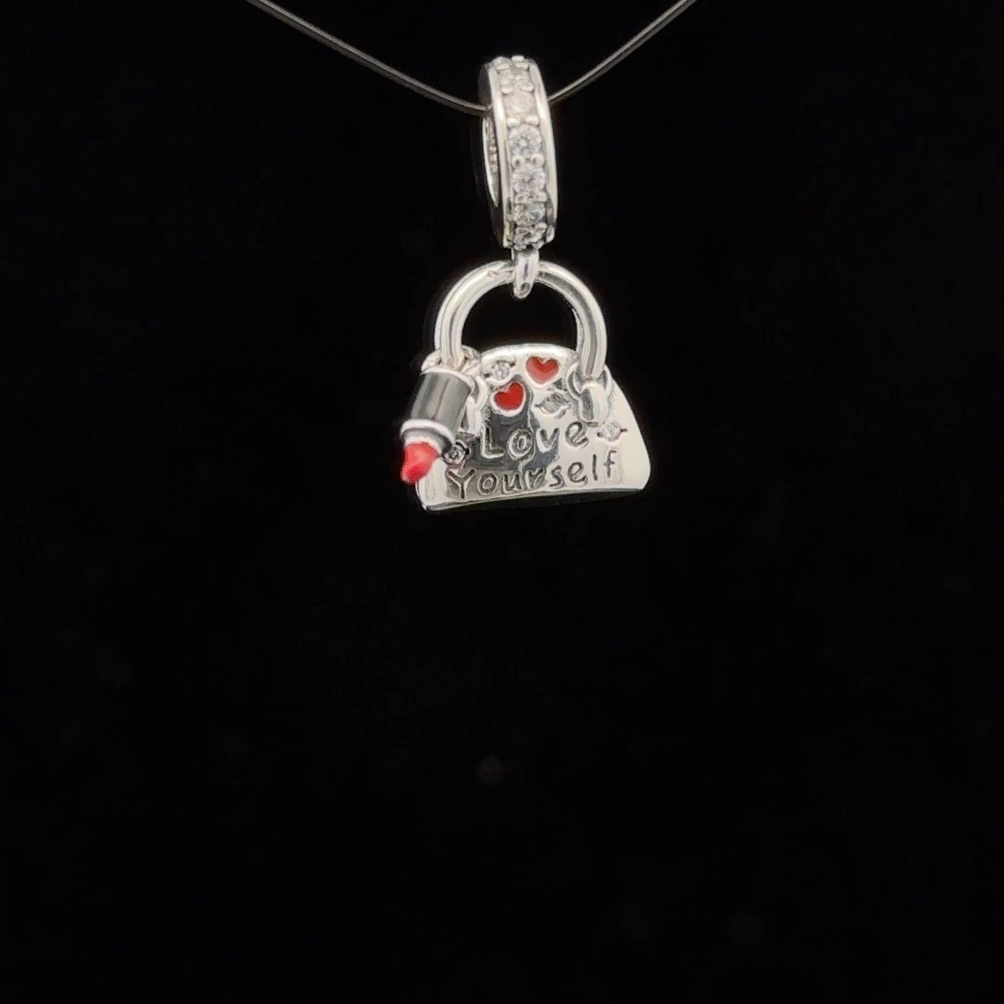 925 Sterling Silver Charm Bead Hanging Love Yourself Bag Lipstick For Bracelet Necklace - Rafant