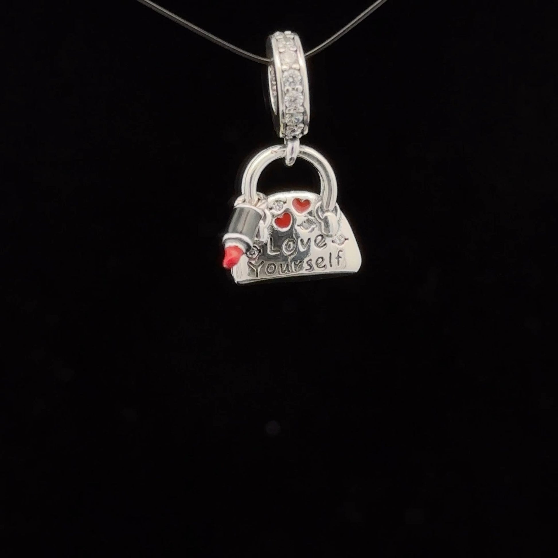 925 Sterling Silver Charm Bead Hanging Love Yourself Bag Lipstick For Bracelet Necklace - Rafant