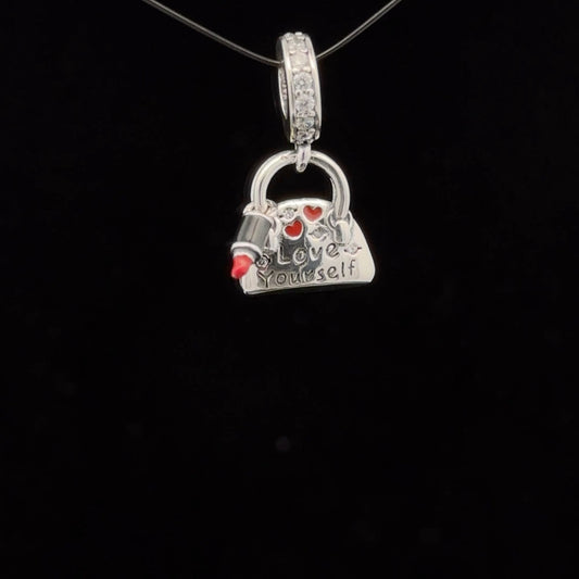 925 Sterling Silver Charm Bead Hanging Love Yourself Bag Lipstick For Bracelet Necklace - Rafant