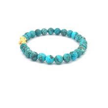 Load image into Gallery viewer, 18K Gold Pixiu Piyao Bracelet Natural Gemstones Turquoise 6mm Elastic Bracelet - Rafant
