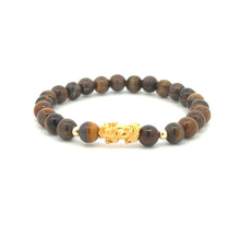 Load image into Gallery viewer, 18K Gold Dragon Pixiu Piyao Lucky Charm Beads Bracelet Gemstones Tiger&#39;s Eye 6mm - Rafant
