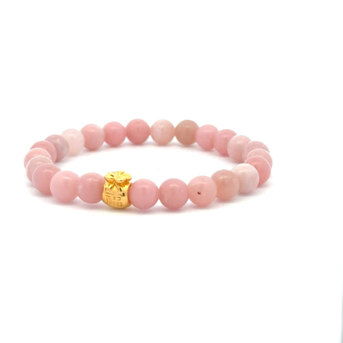 18K Gold Money Bag Lucky Charm Bracelet Gemstones Natural Pink Opal 6mm - Rafant