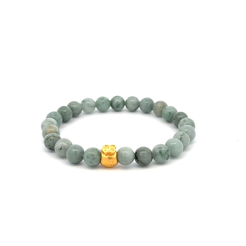 24K Gold Money Bag Lucky Charm Stretchable Bracelet Natural Burmese Jade 6mm - Rafant